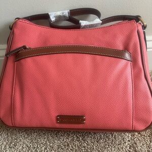 St. John's Bay Coral Shoulder Bag with Brown Trim